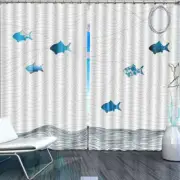Blue Fish Nice Stripes 3D Curtain Blockout Photo Printing Curtains Drape Fabric