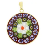 GlassOfVenice Murano Glass Millefiori Pendant in Gold-Plated Frame 1"