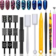 XEAOHESY 16 Pcs Nail Magnet Tool Set Magnet Plate Wand Board Magnetic Pen Stripe Nail Magnet Double Ended Magnet Wand Magnet Stick for Cat Eye Gel Polish Nail Art