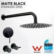 WELS Stainless Steel 10" Rain Shower Head Round Wall Arm Mixer Tap Set Black