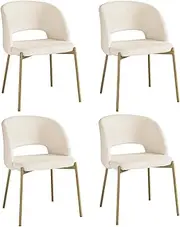 Oikiture Sherpa Dining Chairs Set of 4 Kitchen Chairs Set with Metal Frame Reading Seating for Home and Cafe White and Gold