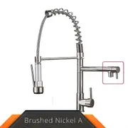 Solid Brass Spring Pull Out Kitchen Faucet with Two Spouts &Handheld Shower Chrome Finish Mixer Tap Brushed Nickel A