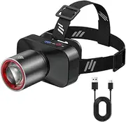 Head Lights for Forehead - Rechargeable Head Torch for Adults - Adjustable Brightness Ultra Bright Lightweight Waterproof 90 Degree Thick