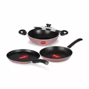 Aluminium Non-stick Cookware Set of 3 (With one lid) Pink