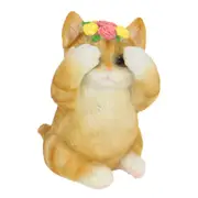 Wise Cat Sitting Ornament See No Evil Design Yellow 9cm 1pce
