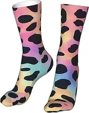 [CSIVKEJ] Crew Socks Comfort Casual Athletic Multi Design Socks For Women Men, Leopard Print 11, One Size, Leopard Print 11, One size