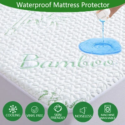 Bamboo Waterproof Mattress Protector Matress Cover Single King Queen Double Bed