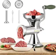 Meat Grinder Manual Stainless Steel Food Grinding Machine Sausage Stuffer Hand Cranked Filler Mincer Chopper for Home Use Ground Beef Vegetables Processor Dish Washer Safe (#8)