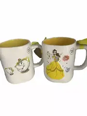 Rae Dunn Ceramic MUGS Disney Beauty And The Beast Belle &Teapot Set Of2