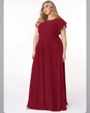 AZAZIE “Daphne” A-Line Ruffled Chiffon Floor-Length Dress Burgundy Size 16 NWT