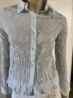 Women’s Light Blue Rayon Cotton Casual Stretch Embroidered Size S Button-up Top