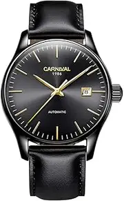 [PASOY] Mens Automatic Watch Stainless Steel Case Date Sapphire Crystal Leather Band Mechanical Watches