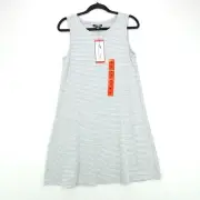 Hilary Radley Tunic Dress Tank Women Medium Casual Striped Grey White Sleeveless