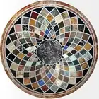 Round Marble Dining Table Top Multicolor Stone Inlay Work Living Room Table Top
