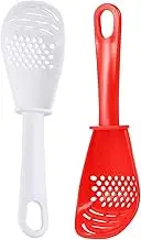 BuxiuGK 2Pcs Multifunctional Cooking Spoon,Kitchen Slotted Spoon Heat Resistant for Egg White Separator, Mashing Grating Garlic,Stirring,Scooping and Mixing,Red+White