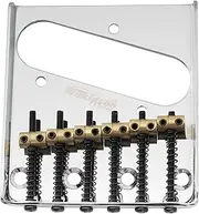 Wilkinson M Series 54mm(2-1/8 inch) String Spacing Vintage Ashtray Telecaster Bridge with 6 Brass Barrel Saddles for Tele Style Electric Guitar, Chrome