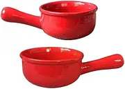 French Onion Soup Bowls with Handles, Durable Ceramic pots, Suitable for Soup, Chilli, Beef stew, muesli, red||2 pcs