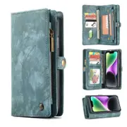 CaseMe For Apple iPhone 15/14/13 Zipper & Detachable Retro Leather Pouch Wallet Flip Purse Bag Detachable Phone Case Cover (Sky Blue)