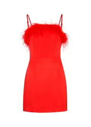 Kitri Nola Feather-trimmed Satin Mini Dress - Red - 6 (UK 6 / XS) 6 (UK 6 / XS)