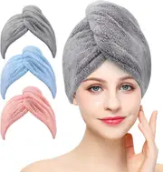 3 Pack Hair Towel Wrap Super Absorbent Twist Turban for Women Fast Drying Hair Caps with Buttons