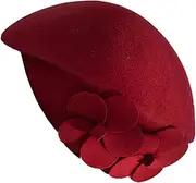 [COSMEVIVI] 1pc Delicate Woolen Flower Beret Flower Beret Warm Woolen Flower Red