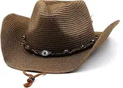 [YYUIXYJT] Summer Western Cowboy Hat Men Women Outdoor Beach Sun Caps Straw Hat Sombrero Hombre Cowgirl Jazz Cap
