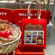 PSL Sanrio Hello Kitty 50 Years Retro House Embroidery Leather Tote Bag Red