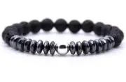 Lava Stone & Hematite Stretch Bracelet - Capricorn Birthstone - Root Chakra
