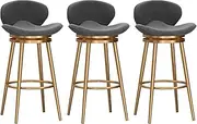 Modern Velvet Bar Stools Set of 3, 65cm Seat Height Tall Barstools with Back and Golden Metal Legs Counter Bar Height Chairs with Footrest for Home Kitchen,Grey