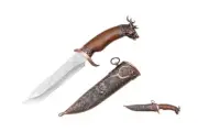 12" Stainless Steel w/ Engraved Design Blade & Wood Handle w/ Deer on Pommel NIB