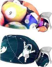 [WOSHJIUK] Working Hat 2 Pack Scrub Caps for Women,Sport Billiards Sunshine,Tie Back Cap Adjustable Scrub Hat