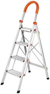 Aluminum 4 Step Ladder ，Folding Step Ladder Anti-Slip with Rubber Hand Grip Lightweight Multi Purpose Portable Home Ladder