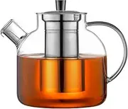 XlavMman 1500ml(52oz) Glass Teapot with Removable Infuser, Stovetop Safe Large Tea Pot, Blooming and Loose Leaf Hand Crafted Kettle with Stainless Infuser