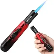 6.0in Long Butane Refillable Torch Lighter,Adjustable Jet Flame with Fuel Level Window, Windproof Pen Lighter for Candle Fireplace Grill Kitchen BBQ, Dad Gifts, Black(Gas not Included) (Red)