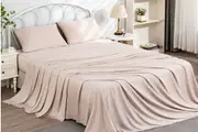 LINENOVA 100% Natural Premium Bamboo Sheet Sets Pillowcases Flat Fitted Sheet All Size (Latte)