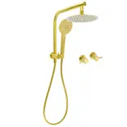 2 In 1 Brushed Gold 3-mode Handheld 8" Shower Head Gooseneck Arm Set With Taps