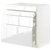 METOD / MAXIMERA base cab f hob/4 fronts/3 drawers, white/Voxtorp high-gloss/white, 80x60x80 cm