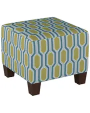 Skyline Furniture Square Ottoman in Hexagon Teal Yellow Oga