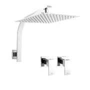 ACA WELS WATERMARK Square 10'' Ultrathin Stainless Steel Rainfall Shower Head Gooseneck Wall Arm Twin Taps Chrome