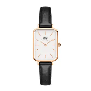 Daniel Wellington DW 手錶 Quadro Sheffield 20X26經典黑真皮皮革小方錶 玫瑰金 DW00100434