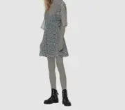 $231 AllSaints Women Gray Floral V-Neck Short Sleeve Shift Mini Dress Size US 10