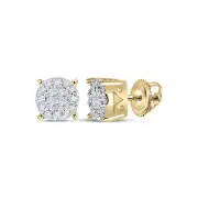14kt Yellow Gold Womens Princess Diamond Fashion Cluster Earrings 1/6 Cttw