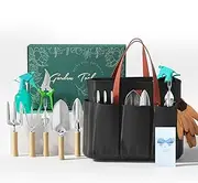 VerdantVibes 9-Piece Garden Tool Set - Heavy Duty Gardening Hand Tools with Ergonomic Non-Slip Grips, Rust-Resistant Shovel, Trowel, Rake, Pruner & Storage Bag - Ideal Gardening Gifts for Women