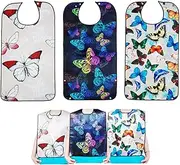 Bacaby 3 Pack Adult Bibs for Eating,Butterfly Washable Reusable Clothing Protector for Elderly Women 33.5" x 18"