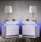 Side Bed Table With LED Light Bedside Tables for the Bedroom With 2 Drawers