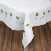 NEW Serenk Palm Tree Linen Tablecloth White 155x250cm