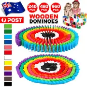 120-960PCS Wooden Domino Blocks Tiles Tumbling Dominoes Knock Down Kids Toys AU