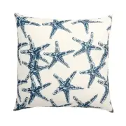 White With Blue Starfish Print And Microgel Feather-Like Insert Pillow