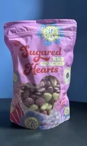 Trader Joe's 6 oz Sugared RICE CRACKER HEARTS Crunchy Sweet Valentines BB 7/2025