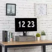 Rustic Grey Wood Desktop and Computer Monitor Stand with Pull Out Storage Drawer